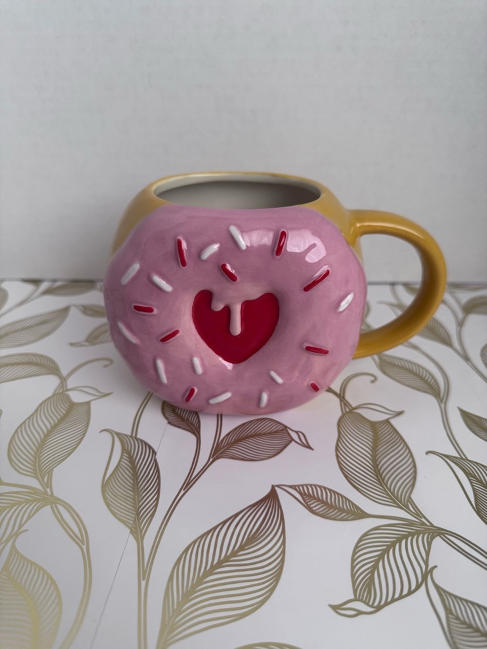 Spritz Pink Donut Mug with Red Heart Accent